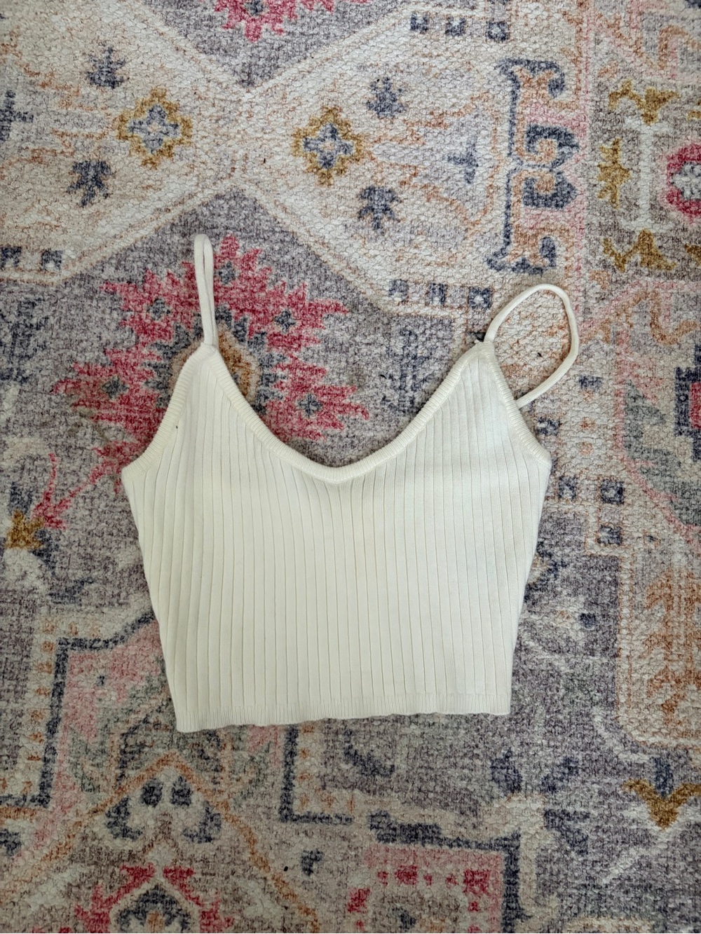 Meshki Ribbed V-Neck Cropped Cami Tank Top - Cream